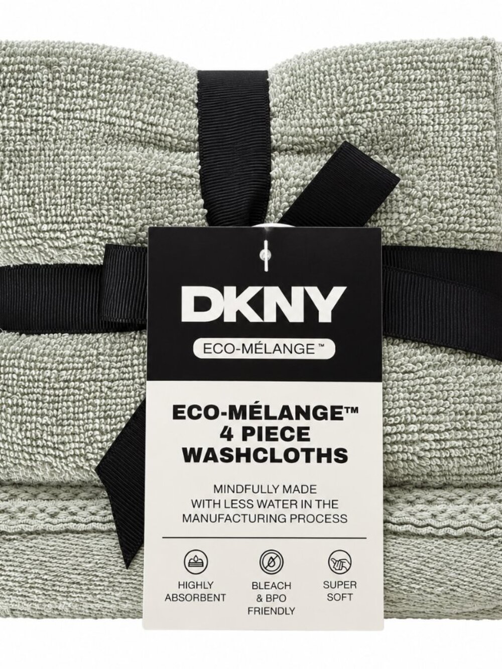 DKNY Facecloths Washcloths Pale Green 13x13" Soft Absorbent Cotton Set of 4